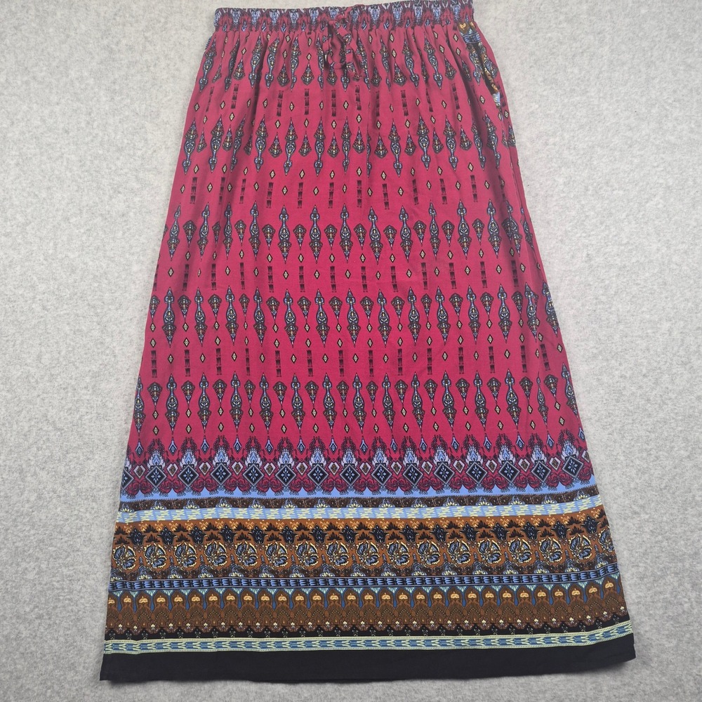 Zeagoo Maxi Skirt Womens L Pink Boho Tribal Print Elastic Waist Pockets